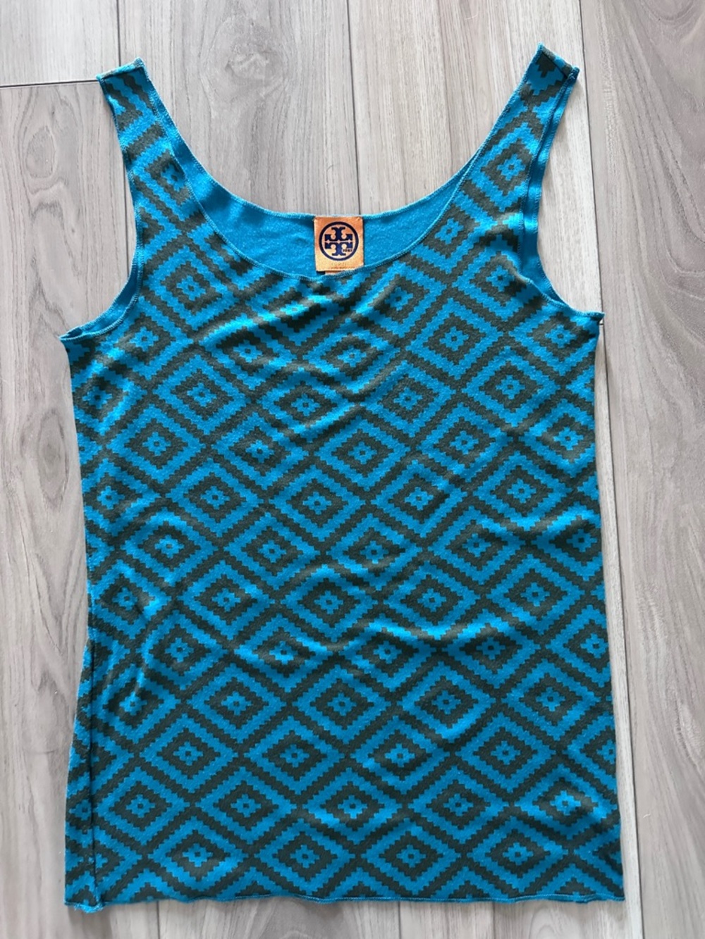 Tory Burch Blue Geometric Scoop Neck Tank Top medium